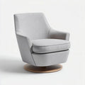 Sillón giratorio tapizado en tela gris con base de madera 75 x 75 x 90cm