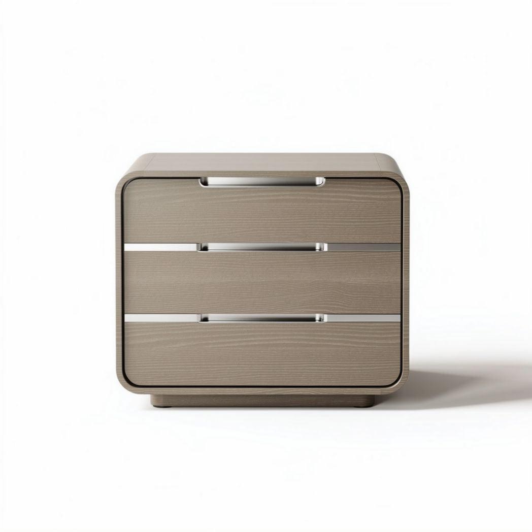 Mesita de noche moderna en madera con tres cajones color beige 50 x 45 x 40cm