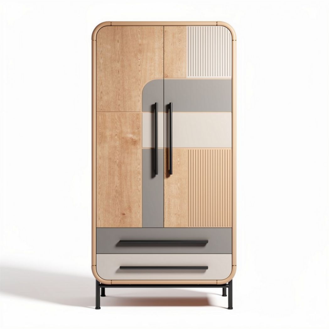 Armario de madera con acabados en beige y gris tamaño 180 x 80 x 50cm