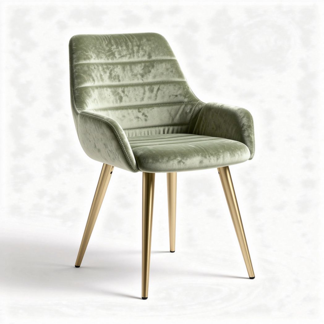 Silla de comedor de terciopelo verde con patas metálicas de 55 x 50 x 80cm