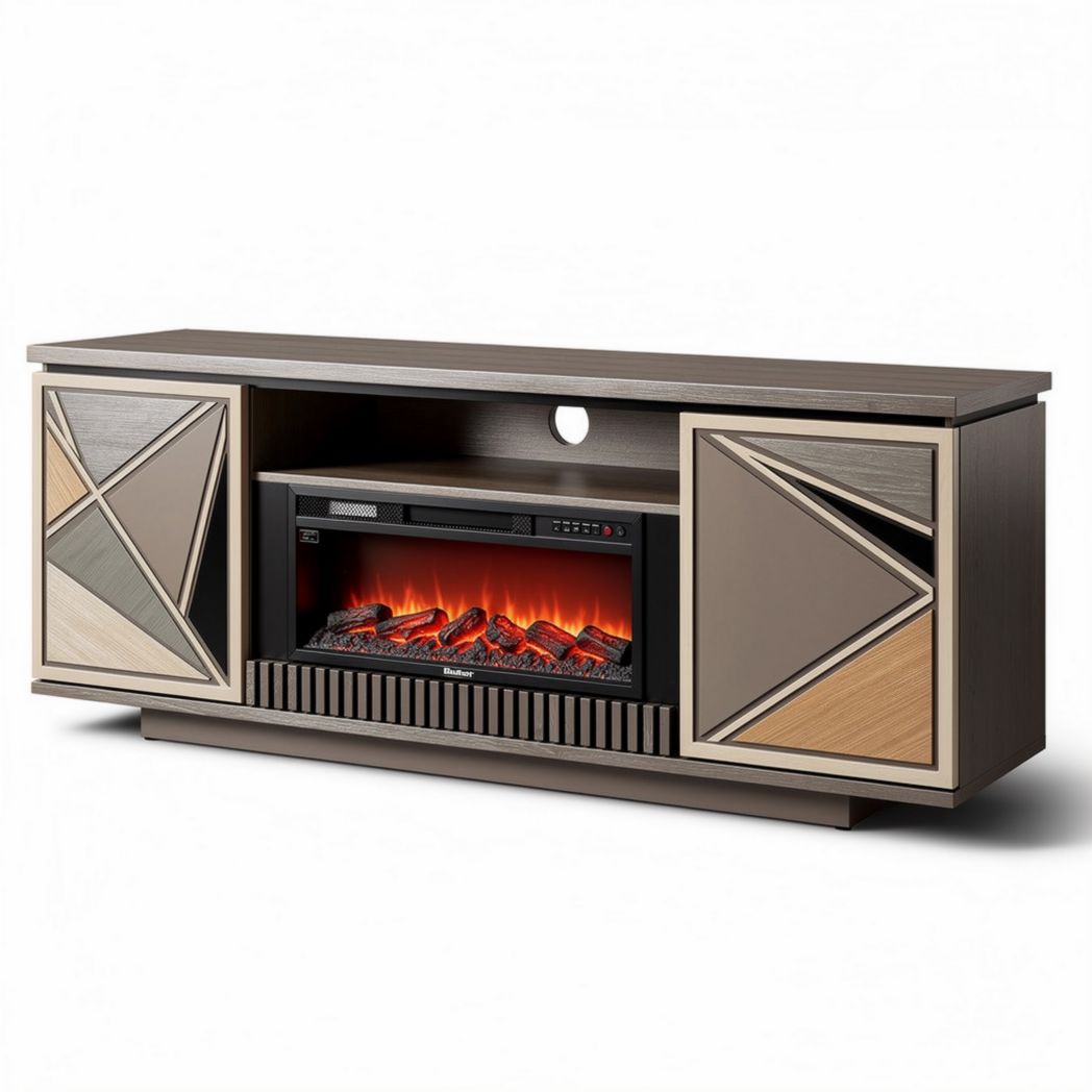 mueble de televisión moderno con chimenea eléctrica y almacenamiento 150 x 40 x 60cm