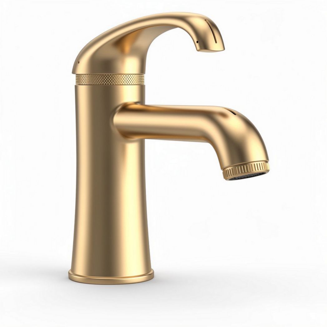 Grifo de lavabo en color dorado con acabado brillante y diseño moderno