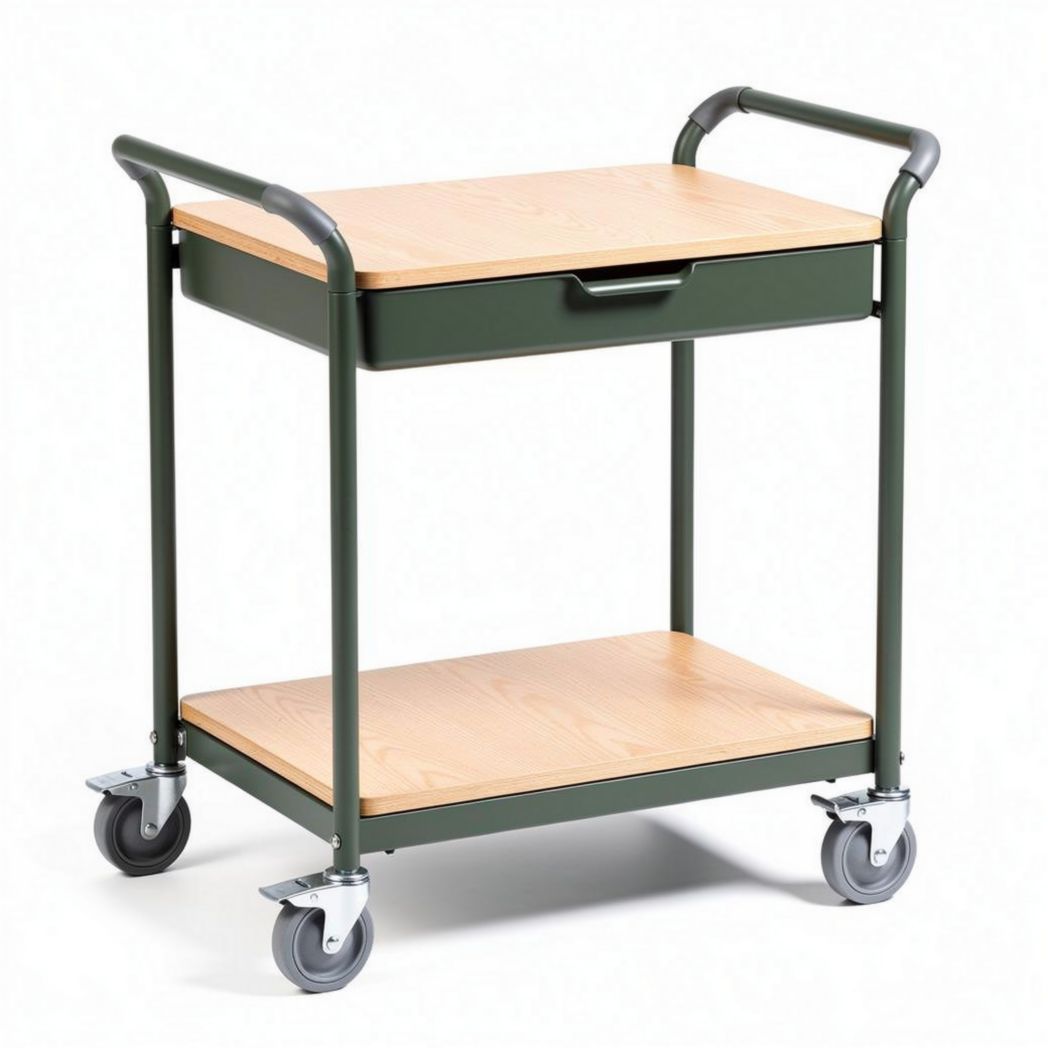 Carro de cocina con parte superior de madera y estructura metálica verde 80 x 50 x 85cm
