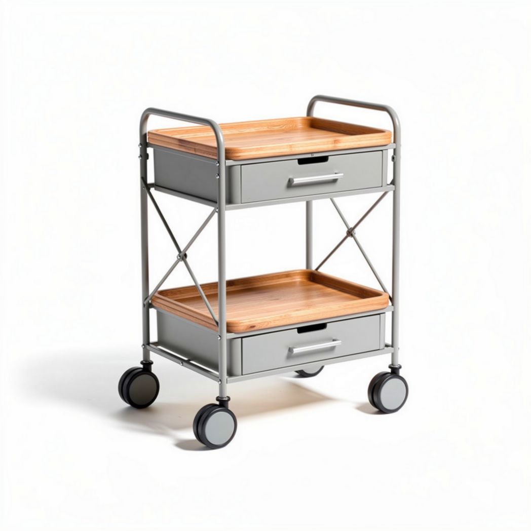 Carro de cocina con estructura metálica y superficie de madera 40 x 30 x 80cm