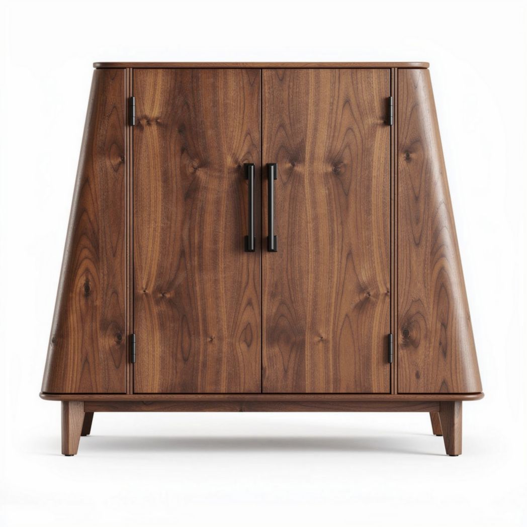 Armario de madera de nogal con puertas y estructura en forma trapezoidal 80 x 40 x 80cm